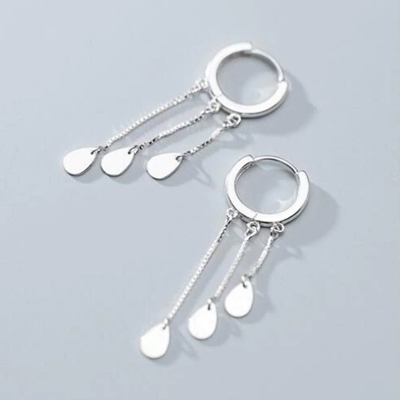*NEW 925 Sterling Silver Chain Drop Hoop Earrings - Picture 7 of 8